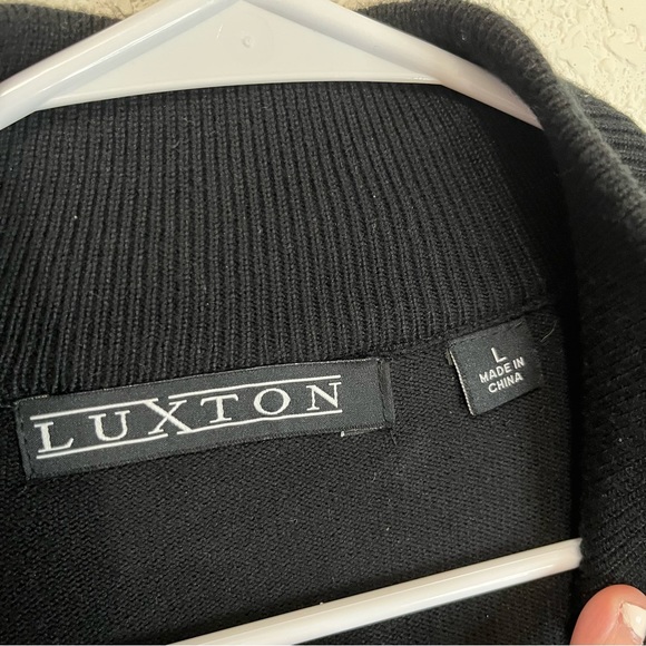 Luxton Black Orange Full Zip Argyle Long Sleeves Elbow Patch Sweater Mens Sz L - Picture 9 of 11